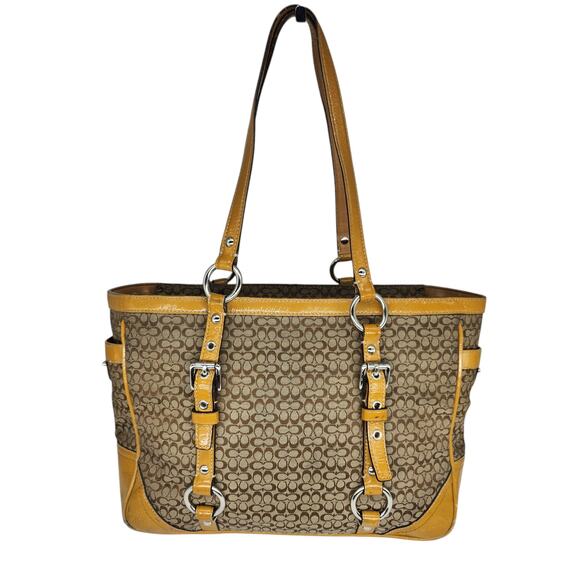 Vintage Coach Handbag Purse Leather Canvas Shoulder Signature Small C 2008 Y2k - Picture 1 of 12